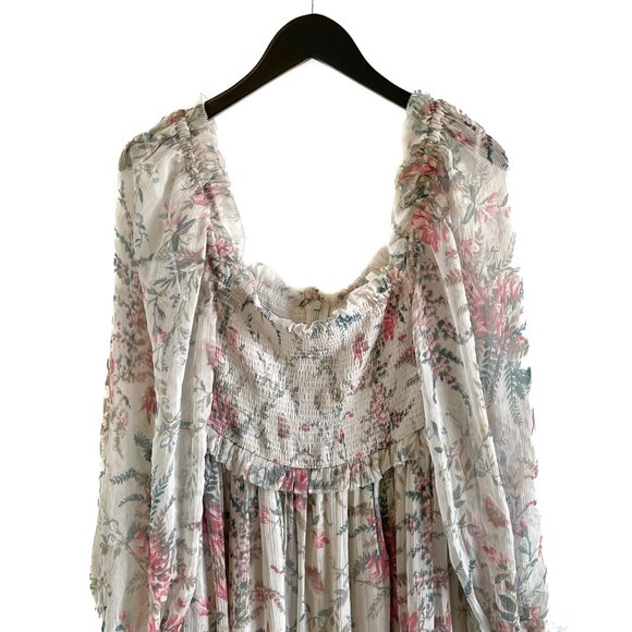 Zimmermann Ivory Floral Print Gathered Maxi Silk Dress - Picture 2 of 8